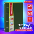 Тетрадь на кольцах А5 (180х220 мм), 120 листов, под кожу, клетка, BRAUBERG "Joy", зелёный/светло-зелёный, 129991 129991