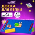 Доска для лепки А4, 280х200 мм, ЮНЛАНДИЯ, синяя, 7 отделений для пластилина, 2 стека, 227399 227399