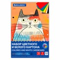 Набор картона БЕЛЫЙ + ЦВЕТНОЙ А4 мелованный, 10 листов (белый 4 листа + цветной 6 листов), в папке, BRAUBERG, 116630 116630
