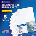 Картон белый А4 МЕЛОВАННЫЙ (белый оборот) 5 листов, BRAUBERG, 200х290 мм, 116626 116626
