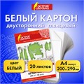 Картон белый А4 МЕЛОВАННЫЙ (белый оборот), 20 листов, в папке, ОСТРОВ СОКРОВИЩ, 200х290 мм, 111313 111313