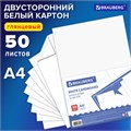 Картон белый А4 МЕЛОВАННЫЙ (белый оборот), 50 листов, BRAUBERG, 210х297 мм, 113563 113563