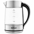 Чайник KITFORT КТ-690, 1,7 л, 2200 Вт, закрытый нагревательный элемент, LED дисплей, ТЕРМОРЕГУЛЯТОР, стекло, серебро 456024