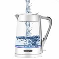 Чайник POLARIS PWK 1715 CGL, 1,7 л, 1850-2200 Вт, закрытый нагревательный элемент, стекло, белый, 54125, PWK 1715 CGL w 456760