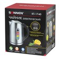 Чайник SONNEN KT-1740, 1,7 л, 2200 Вт, закрытый нагревательный элемент, терморегулятор, нержавеющая сталь, 453421 453421