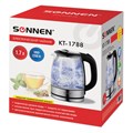 Чайник SONNEN KT-1788, 1,7 л, 2200 Вт, закрытый нагревательный элемент, стекло, черный, подсветка, 454349 454349