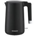 Чайник электрический с двойными стенками SONNEN KT-8719B, 1,5 л, 2200 Вт, черный, 454692 454692