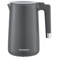 Чайник электрический с двойными стенками SONNEN KT-8719G, 1,5 л, 2200 Вт, графитовый, 454693 454693