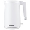 Чайник электрический с двойными стенками SONNEN KT-8719W, 1,5 л, 2200 Вт, белый, 454691 454691