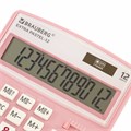 Калькулятор настольный BRAUBERG EXTRA PASTEL-12-PK (206x155 мм), 12 разрядов, двойное питание, РОЗОВЫЙ, 250487 250487