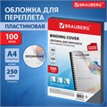 Обложки пластиковые для переплета, А4, КОМПЛЕКТ 100 шт., 250 мкм, прозрачные, BRAUBERG, 532162 532162